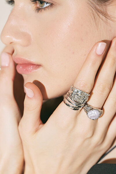 Manuka Lava Ring Set Silver
