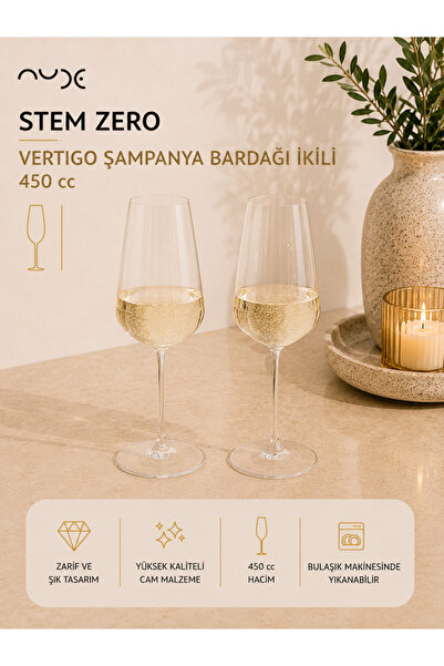 NUDE Paşabahçe Nude Stem Zero 32030 Vertigo 2'li  450 cc Şampanya