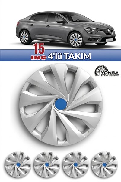 YONGA OTO AKSESUAR RENAULT MEGANE 15 İnç Kırılmaz Jant Kapağı 4 Adet Gümüş + ...