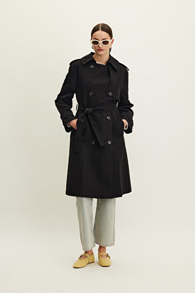 Manuka Anika Kruvaze Belted Trench Coat Black