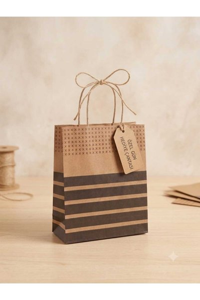 HDF PAZARLAMA 25 ADET SİYAH DESENLİ 18*8*24 KRAFT ÇANTA (ETİKET,KURDELA HARİÇ)