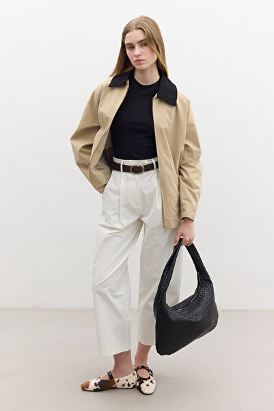 Manuka Gabardine-Jacke mit Kontrastkragen in Kamelbraun