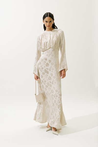 Manuka Jacquard Satin Evening Dress Vanilla