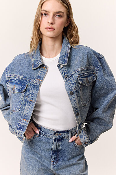 Manuka CEPLİ KISA DENIM CEKET KOYU MAVİ