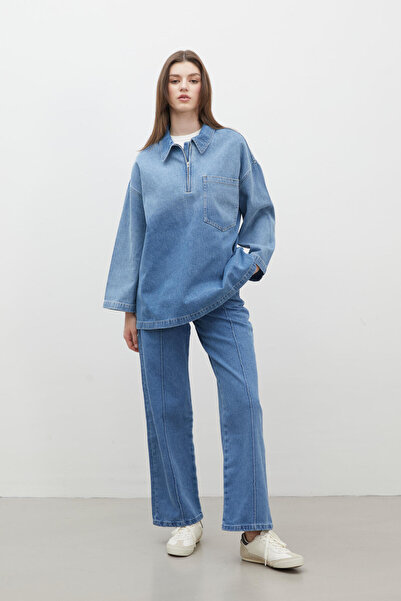 Manuka STRAIGHT DENIM PANTS WITH STITCH DETAIL BLUE