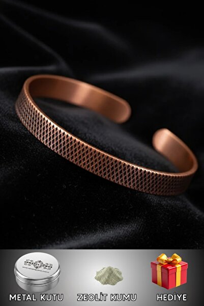 OSMANLI GÜMÜŞ Men's and Women's Copper Bracelet - Horizontal Striped Oxidized...
