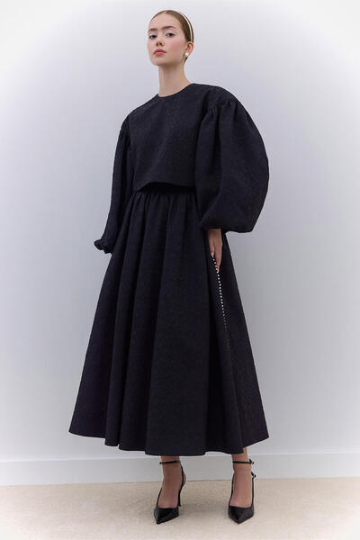 Manuka Abendbluse mit Perlendetails in Schwarz