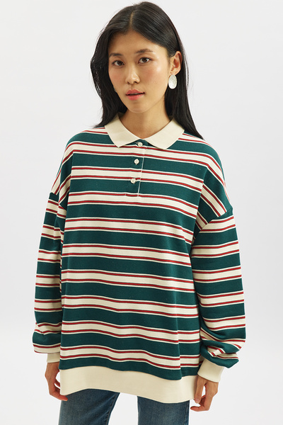 Manuka POLO YAKA OVERSIZE SWEATSHIRT YEŞİL
