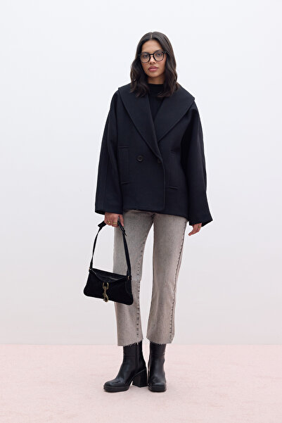 Manuka Italian Checked Double-Breasted Coat Black