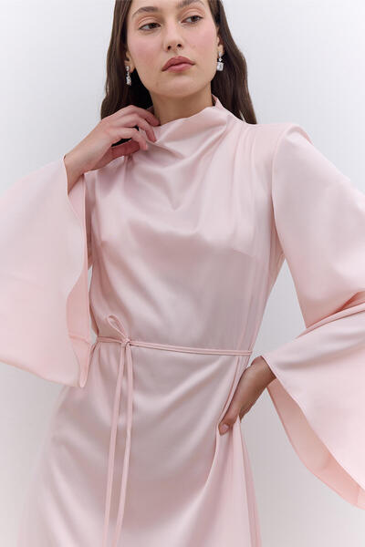 Manuka Satin Wide Sleeve Gown Dress Powder