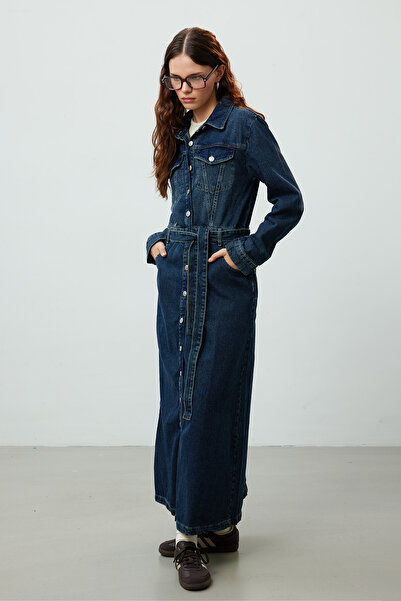 Manuka 1975 BELT DENIM DRESS BLUE