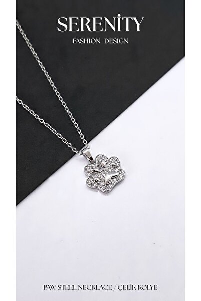Serenity Zircon Stone Steel Necklace with Paw Figure
