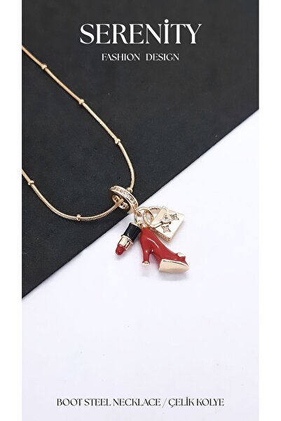 Serenity Red Boot Figured Steel Necklace