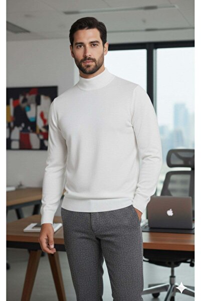 Millionaire Muški off-white polu-rolkovi standardni regular fit pleteni džemp...