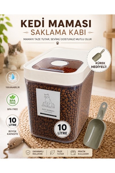 Dem Home Kedi Maması Saklama Kabı 10 Litre Şeffaf Renk Saklama Kabı 10 Lt