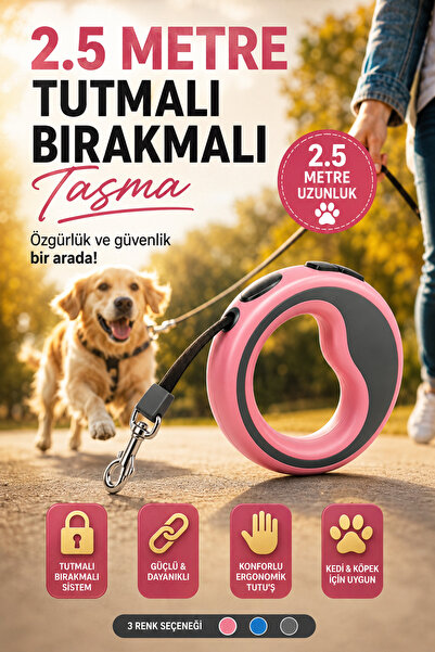 House Bird Kedi Köpek Otomatik Gezdirme Tasması 2.5 Metre Tutmalı Bırakmalı K...