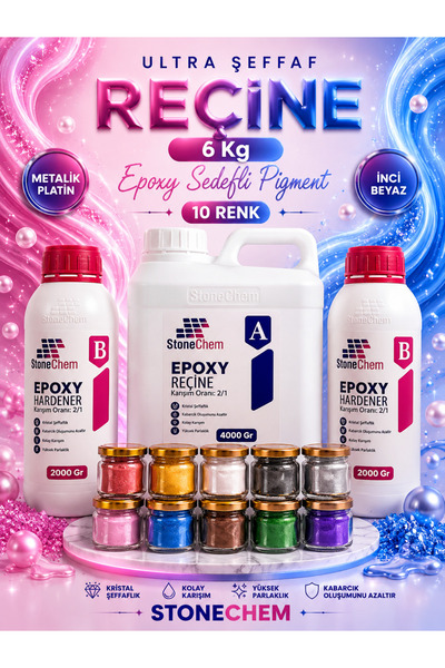 stonechem Ultra Şeffaf Epoksi Reçine 6 Kg Pigment Seti 10x15 Ml Hobi Sanat Ah...