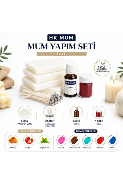 hk Mum Yapım Seti | 500 g Parafin + 20 Fitil + Esans + Boya