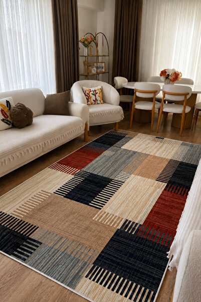 VOPTEKS Renkli Halı Salon Halısı Makinede Yıkanabilir Kaymaz Taban Halı