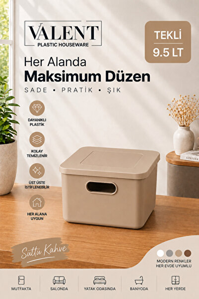 VALENT Nero 9.5 Lt Tekli Çok Amaçlı Kapaklı Organizer Kutu Makyaj Banyo Mutfa...