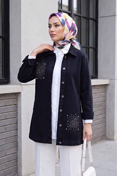 Modamorfo Double-Pocket Denim Jacket with Stone-Washed Detail on the Front