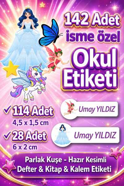 fırsatlar diyarı Okul Etiketi Prenses Yıldız Unicorn Kelebek Peri Tema - Kişi...