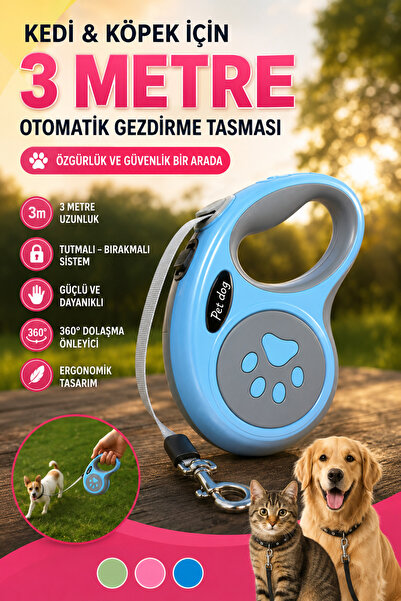 House Bird Cat Dog 3 Meter Automatic Walking Leash with Holder, Release, Lock...