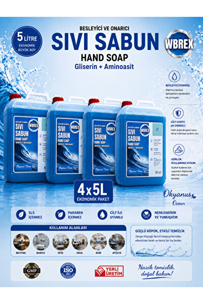 WBREX Besleyici ve Onarıcı Sıvı El Sabunu 5lt * 4 Adet Ekonomik Boy Okyanus K...