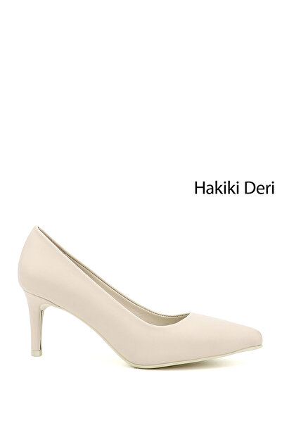 GÖNDERİ(R) Kadın Bej Platinum Sivri Burun İnce Topuklu Hakiki Deri Stiletto