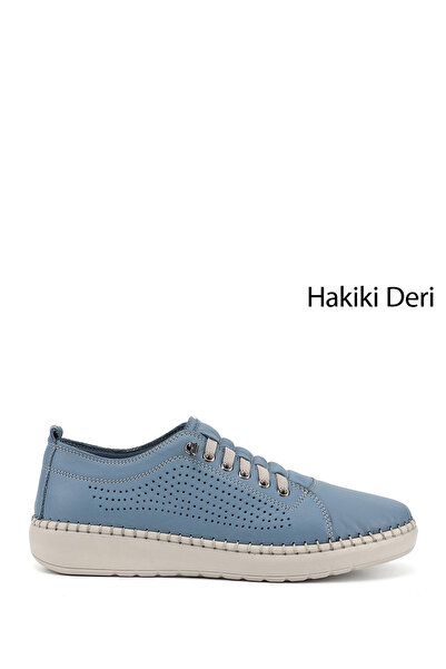 GÖNDERİ(R) Women's Blue Lace-Up Genuine Leather Comfort Shoes