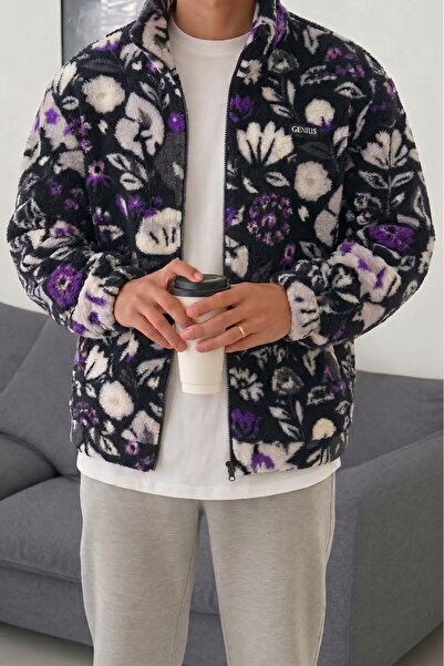GENIUS STORE Oversize Peluş Tam Fermuarlı Sweatshirt Peluş İçi Polarlı Sherpa...