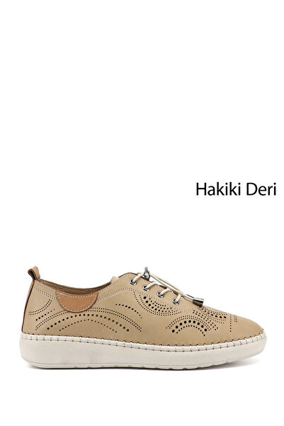 GÖNDERİ(R) Women's Nude Lace-Up Genuine Leather Comfort Shoes