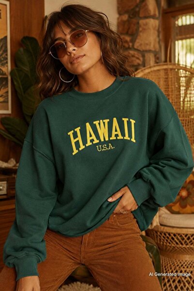 Madmext Green Crew Neck Printed Sweatshirt MG1922