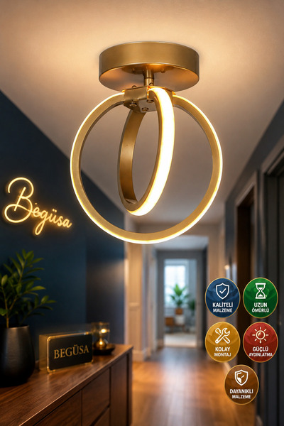 Begüsa Sezen LED'li Tavan Montajlı Tekli Eskitme Avize, Modern Tavan Avizesi,...