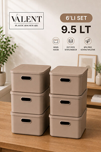 VALENT Nero 9.5 Lt 6'lı Çok Amaçlı Kapaklı Organizer Kutu Makyaj Banyo Mutfak...