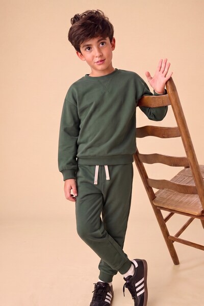 Cigit Basıc Karyoka Detaylı Sweatshirt Takım 3-8 Yaş haki yeşili