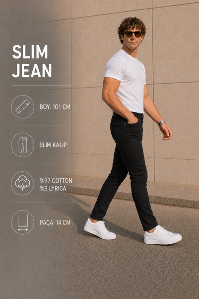 fashionistanbul Men's Slim Skinny Fit Lycra Jeans Black Jean