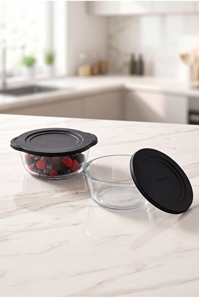 Paşabahçe Plastic Black Storage Container with Lid 1.4 L