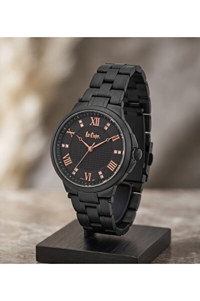 Lee Cooper Kadın Kol Saati 34 mm Siyah Mat Çelik Kordon Rose Gold Detaylı Taş...