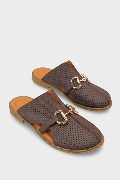 Capone Outfitters Vivyanne Genuine Leather Flat Heeled Women's Sabo Slippers