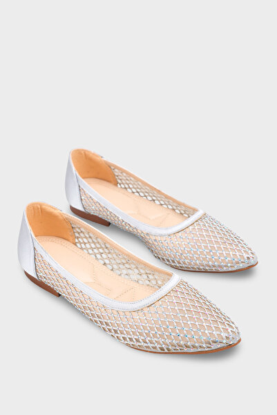 Capone Outfitters Kathlene Pointed Toe Stoned Mesh Women's Wedding Ballerinas