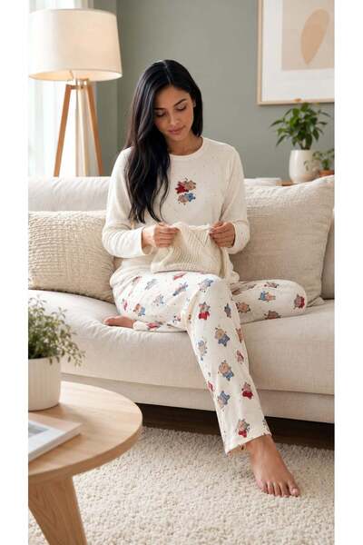 Pemilo Kadın 8811-5 Berlin Uzun Kol Sıfır Yaka Pijama Takım