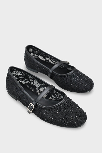 Capone Outfitters Norean Lace Mesh Embroidered Women's Ballerinas