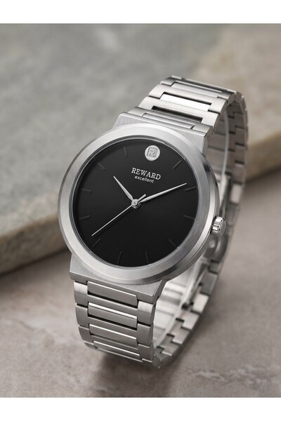 Reward Excellent Erkek Kol Saati 41 mm Siyah Kadran Gümüş Çelik Kordon İnce K...