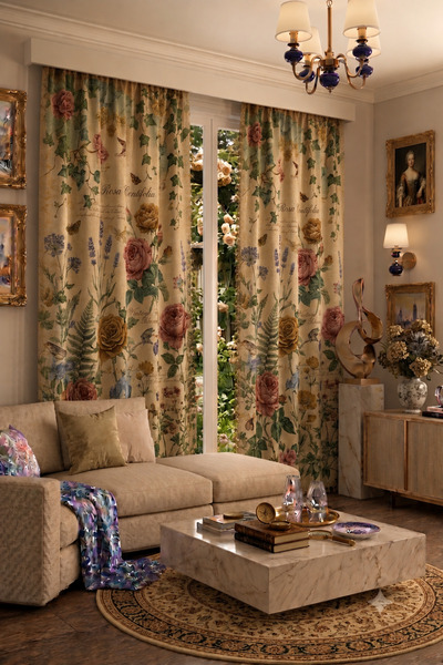 EFSANE PET Modern Vintage Patterned Background Curtain 140X260 cm 2 Wings Dec...