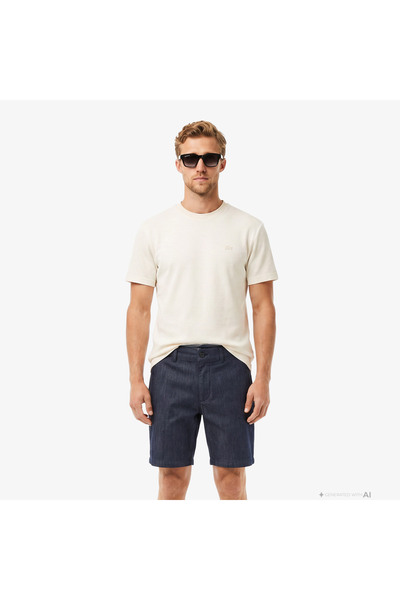 Lacoste Erkek Relaxed Fit Bisiklet Yaka Krem T-Shirt