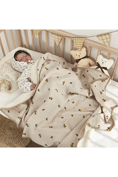 Choice4 110X130CM olive Baby Blankets for Beds 4 Layer Cotton Swaddle Muslin ...