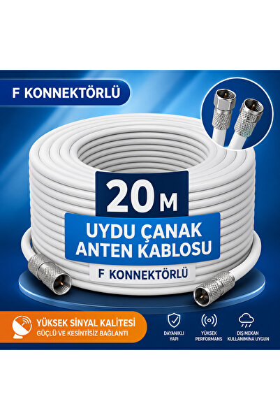 FIRSAT YOLU 20 Metre Hazır Uydu Anten Kablosu F Konnektörlü 64 Tel