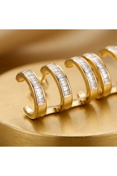 ZEY Steel Gold Color Zircon Stone Hoop Earrings Women's Stylish Modern Design