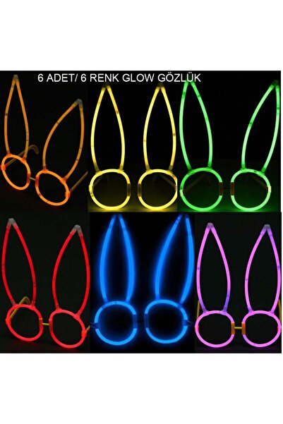 partidolu Glow Işıklı Parti Gözlüğü 6 Renk 6 Adet Retro